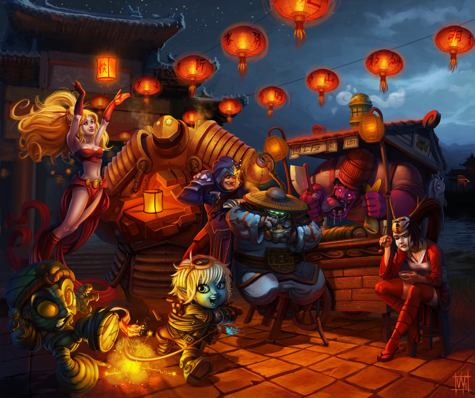 fanart league of legends jeanne akali tristan amumu talon jax dr . mundo blitzcrank lanternes asie nourriture maison nuit humour amusement