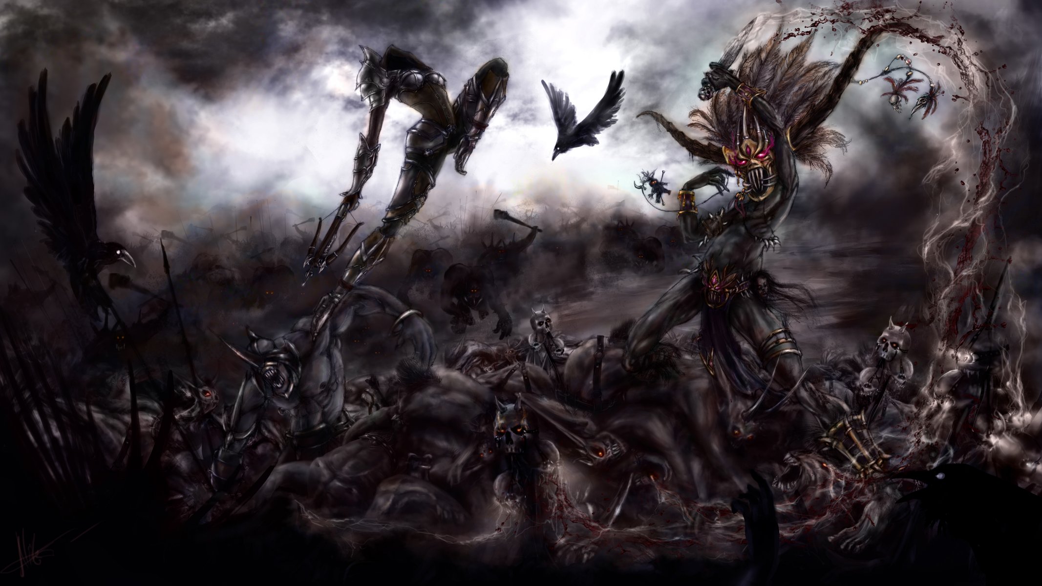 diablo 3 art łowca demonów czarownik bitwa demony wrony