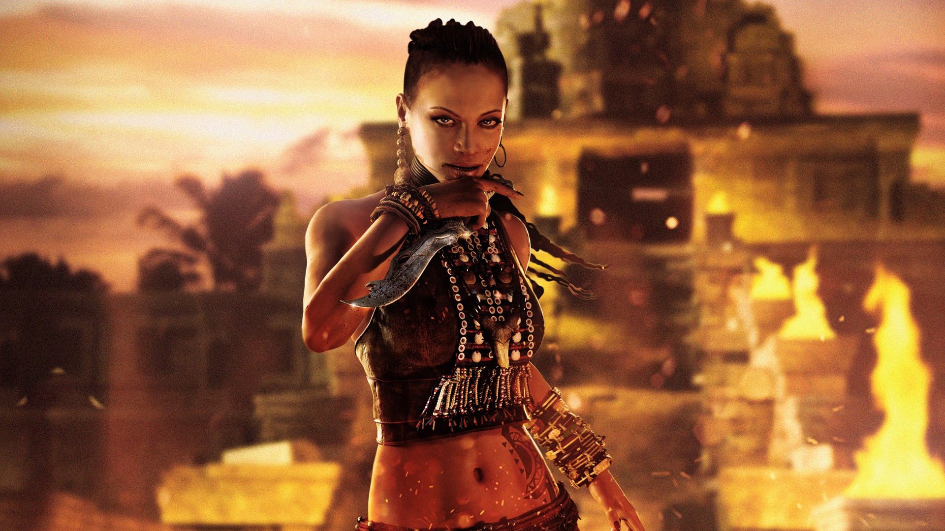 far cry 3 ubisoft zither sitra schwester königin feuer armband dolch messer blut mädchen perlen insel blick