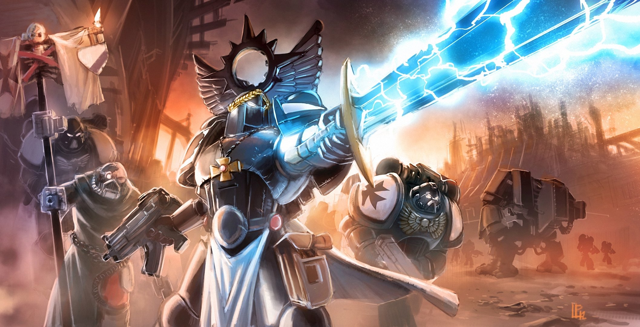 art loyvet pierre warhammer 40k war weapon sword machine armour lightning cross standard the black templar