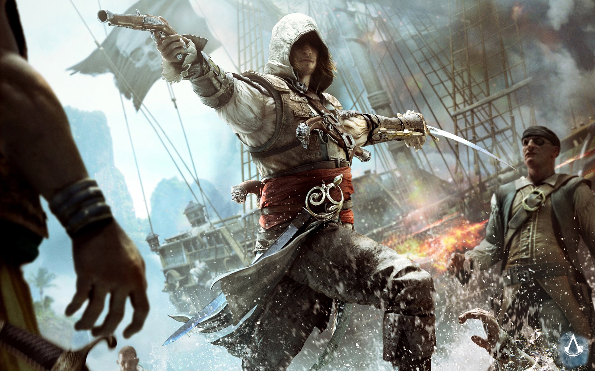 assassins creed iv: bandera negra asesino pirata edward kenway pistola espada bandera barco