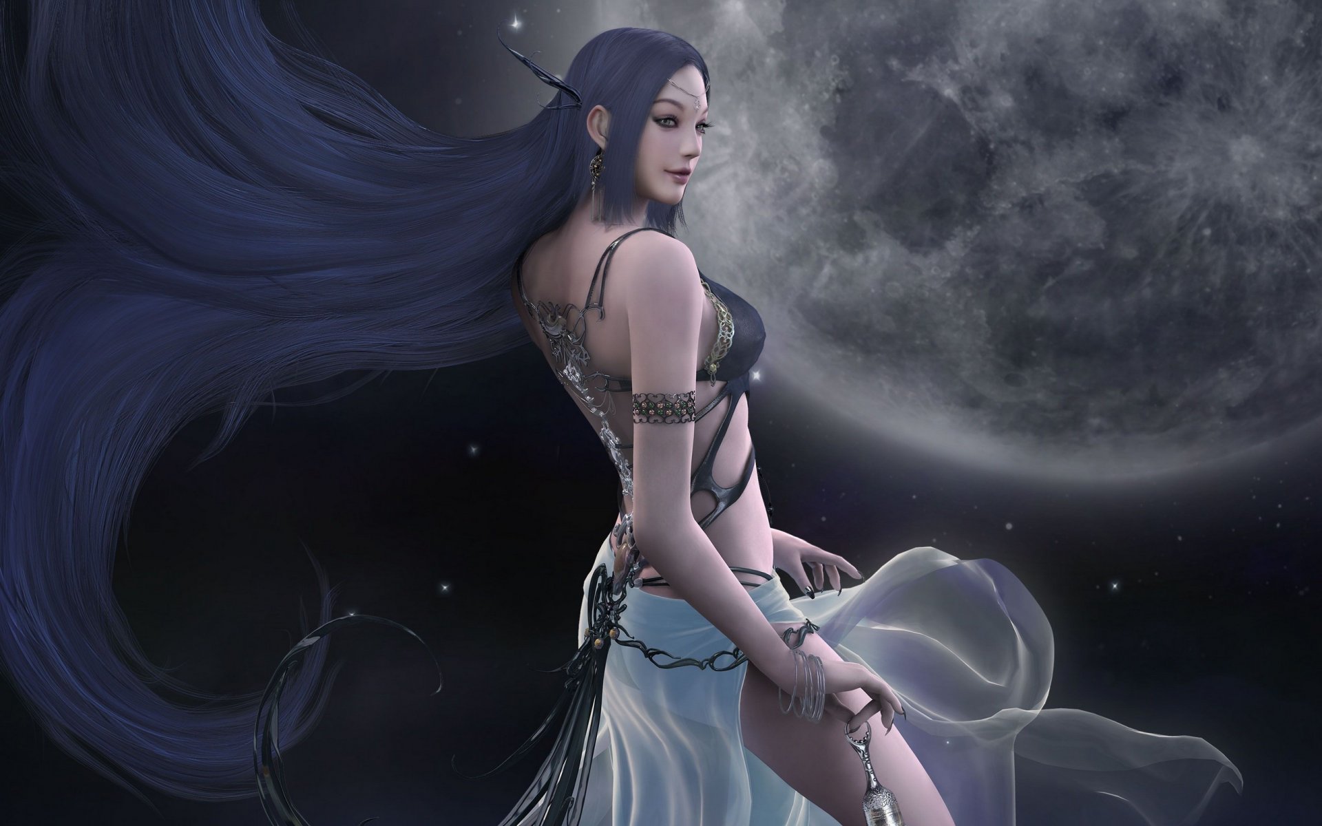 hyun rong kim eun lei choi shaiya luce e buio guida dea carta da parati gioco etaine bellezza etaine dea capelli svolazzanti gioielli magia luna notte