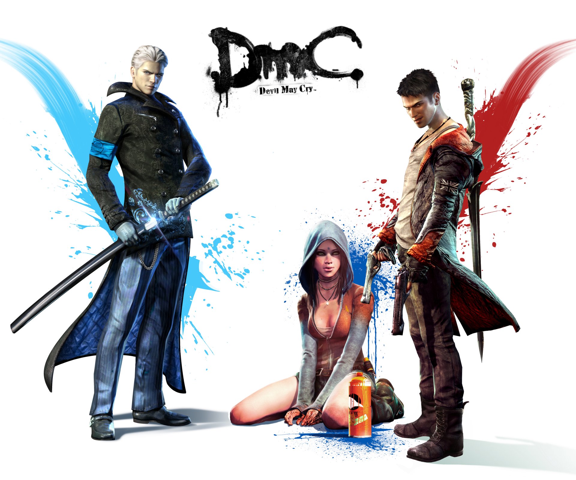 dmc devil may cry 5 kat dante virgile verligium épée pistolets bombe aérosol peinture fond blanc