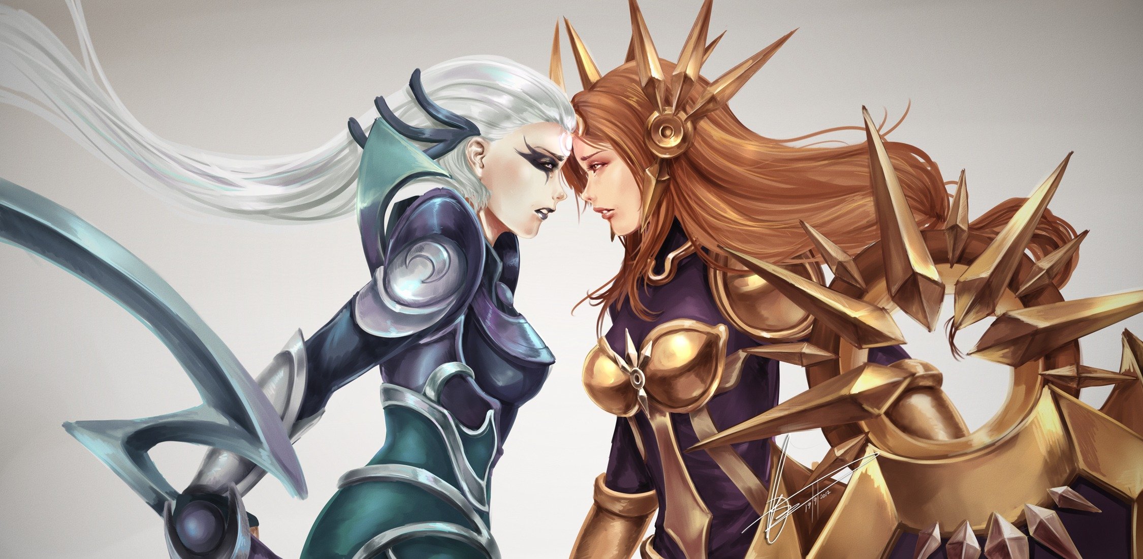 sztuka league of legends diana leona dziewczyny zbroja twarzą w twarz