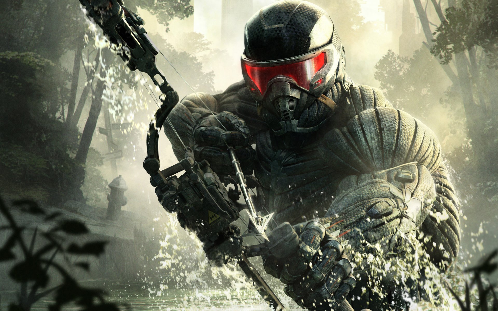 crysis 3 nanokombinezon nowy jork dewastacja żołnierz broń łuk strzała liść drzewa crytek