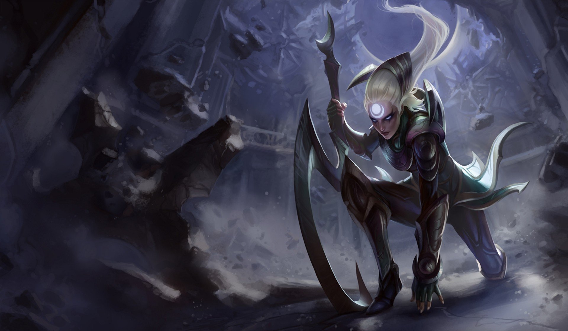 league of legends diana dziewczyna broń tatuaż symbol kamienie cios zniszczenie