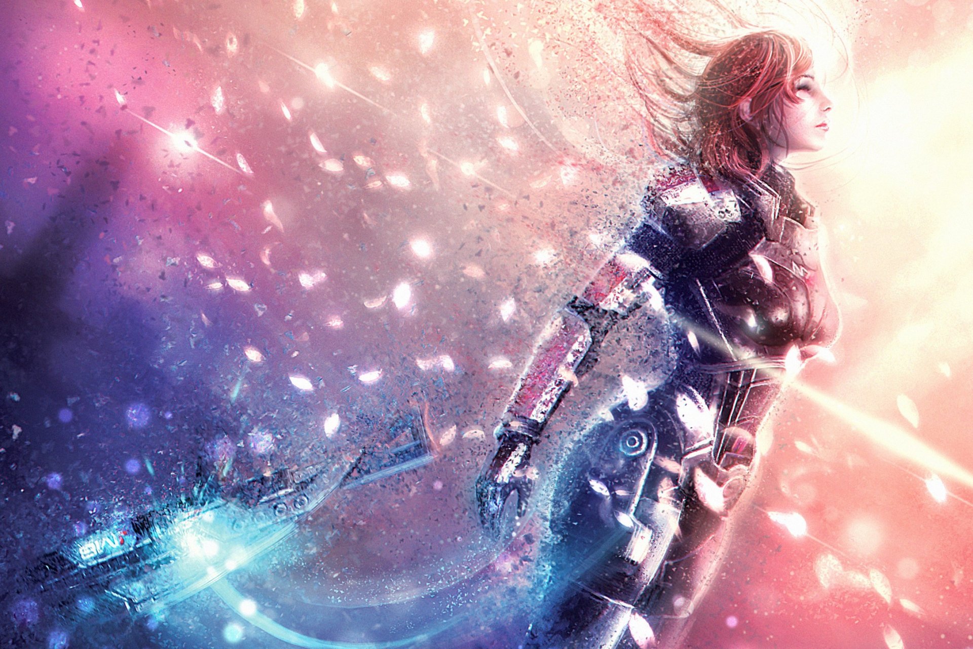 mass effect 3 fanart comandante shepard capitano donna arma distruzione