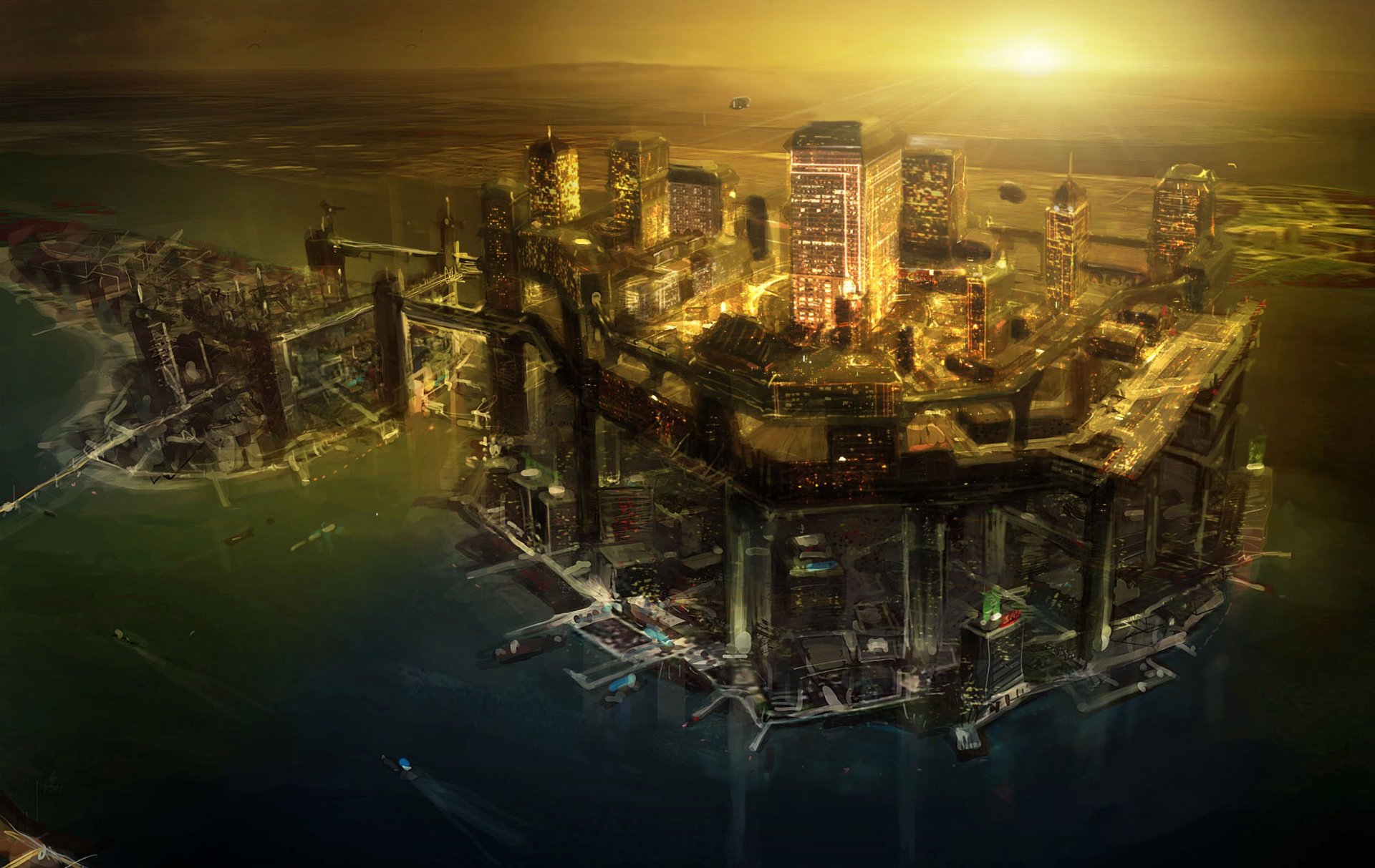 deus ex 3 arte città notte futuro tramonto