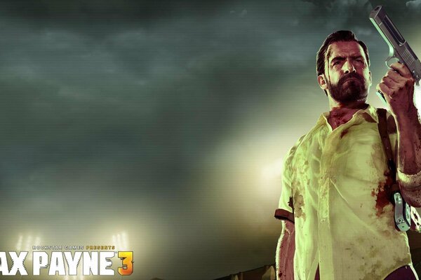 Uomo con barba e pistola contro il cielo tempestoso di Max Payne