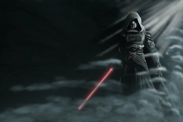 Film Star Wars. Jeu de sabre laser dans le brouillard