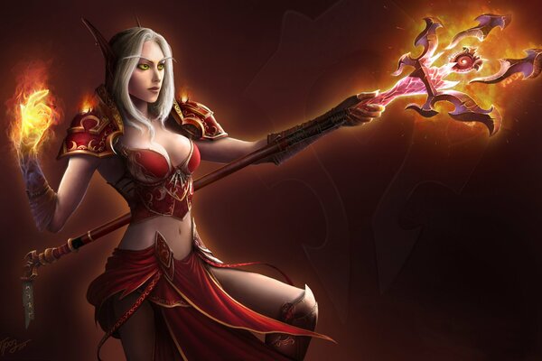 Krwawa elfka ze świata sztuki Warcraft