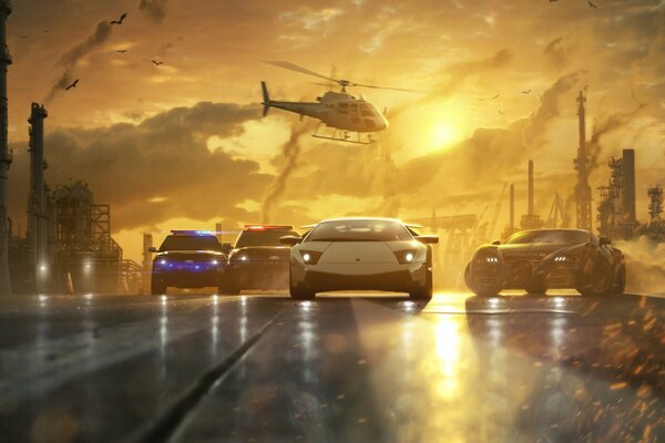 Persecución en helicópteros y coches de policía