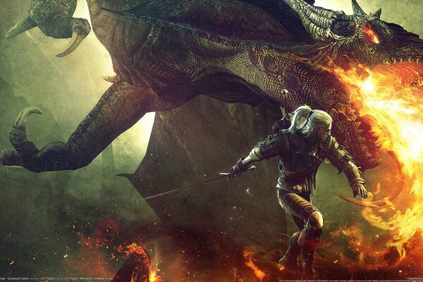 Kampf mit dem Drachen. Feuerspeiender Drache the witcher 2