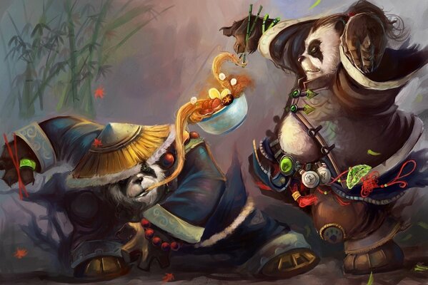 Lotta di due panda per una ciotola di noodle Warcraft