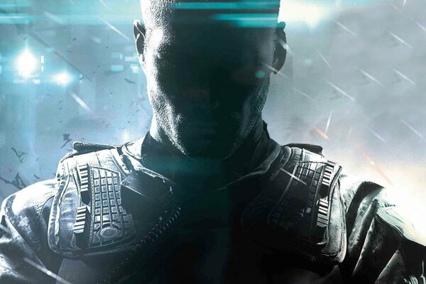 Kunst aus dem Spiel Black ops 2. Ein Soldat, dessen Gesicht im Schatten ist