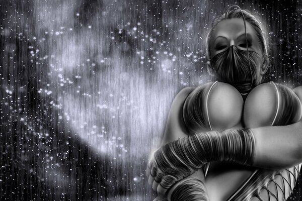 Drawing of the mortal kombat character kitana on a dark background