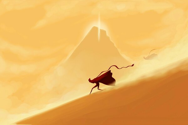 Мультипликационный рисунок пустыни с бегущим по ней существом