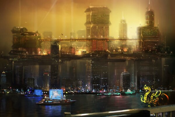 Città notturna cinese del futuro