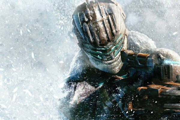 Una cornice del gioco per computer dead space 3 con un guerriero che tiene un arma