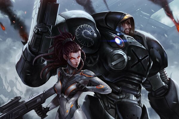 Sarah Kerrigan et Jim Raynor dans la fumée et le feu