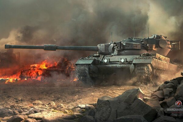 Duży czołg na polu bitwy. Gra World of Tanks