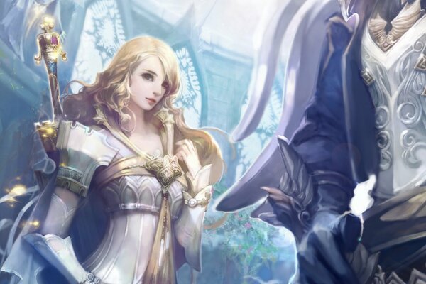 Piękna elfka z mieczem za plecami z gry aion