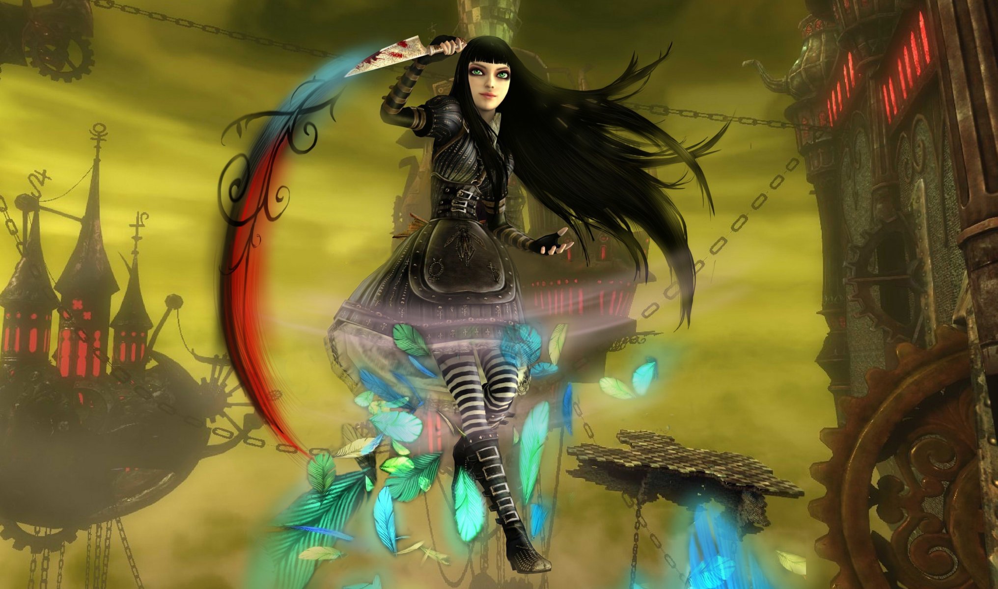 kunst phoenix-zhuzh alice madness returns alice schloss waffen ketten federn messer blut