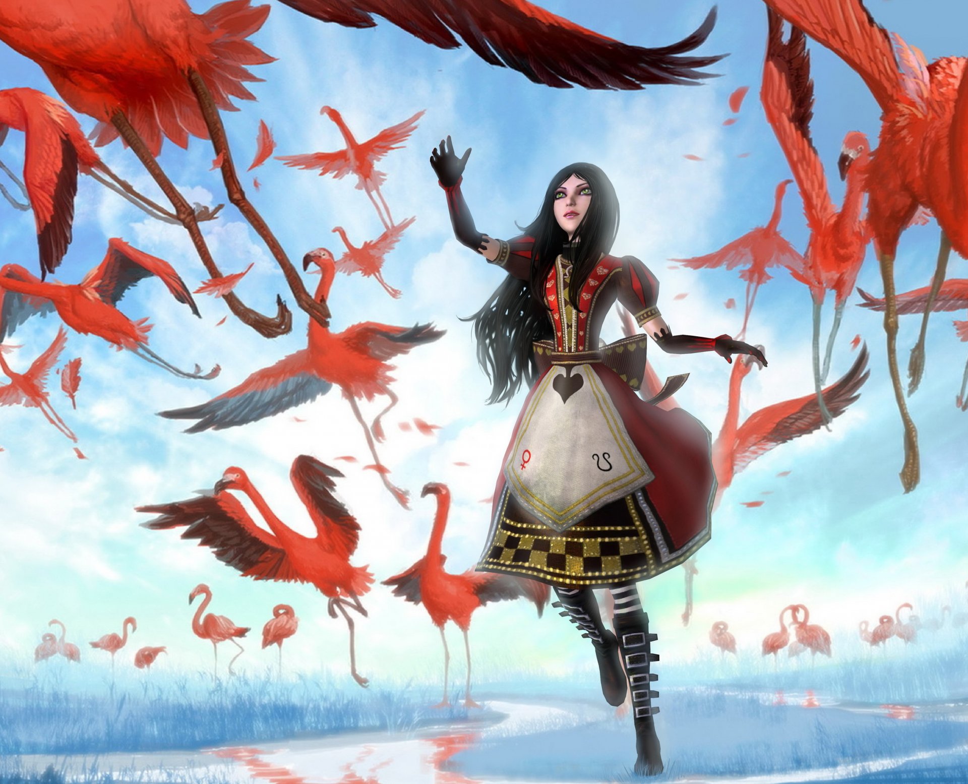 art phoenix-zhuzh alice madness returns alice girl birds flamingos pink