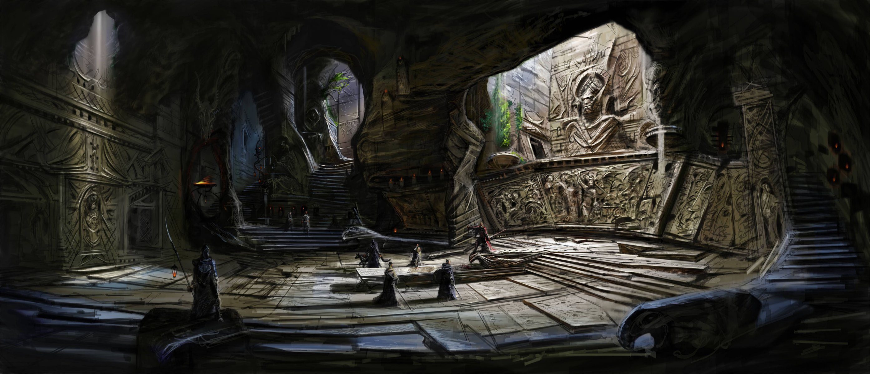 the elder scrolls v skyrim concept art temple personnes marches grotte