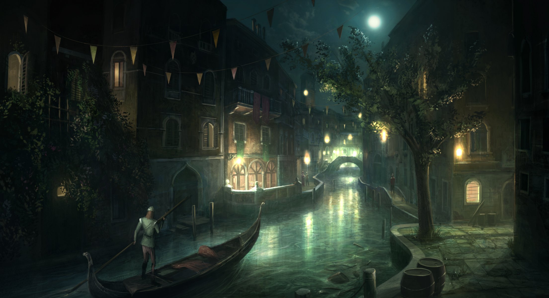 assassin creed 2 venise ville bateau nuit lune