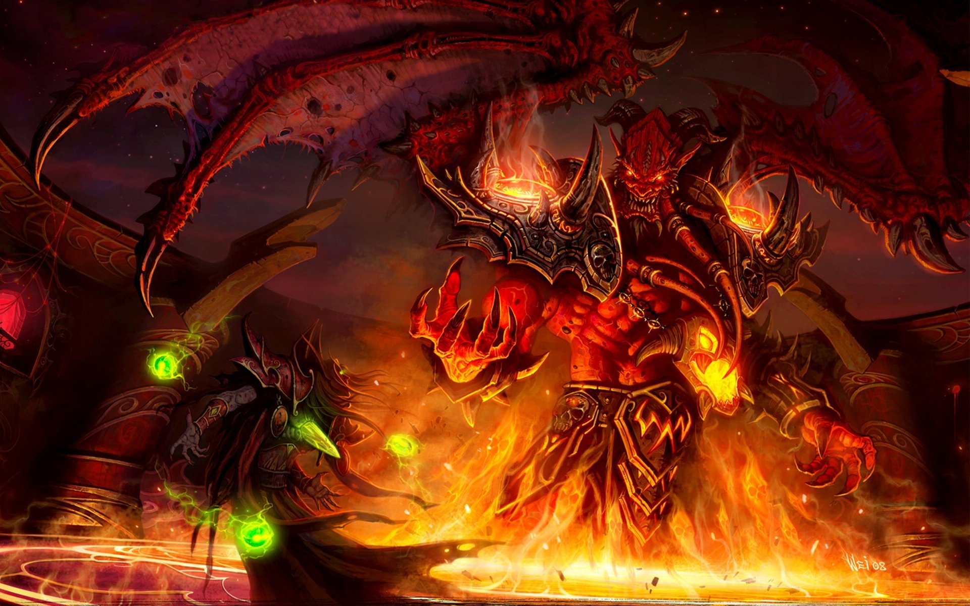 wow world of warcraft elfe monstre démon ailes feu magie bataille