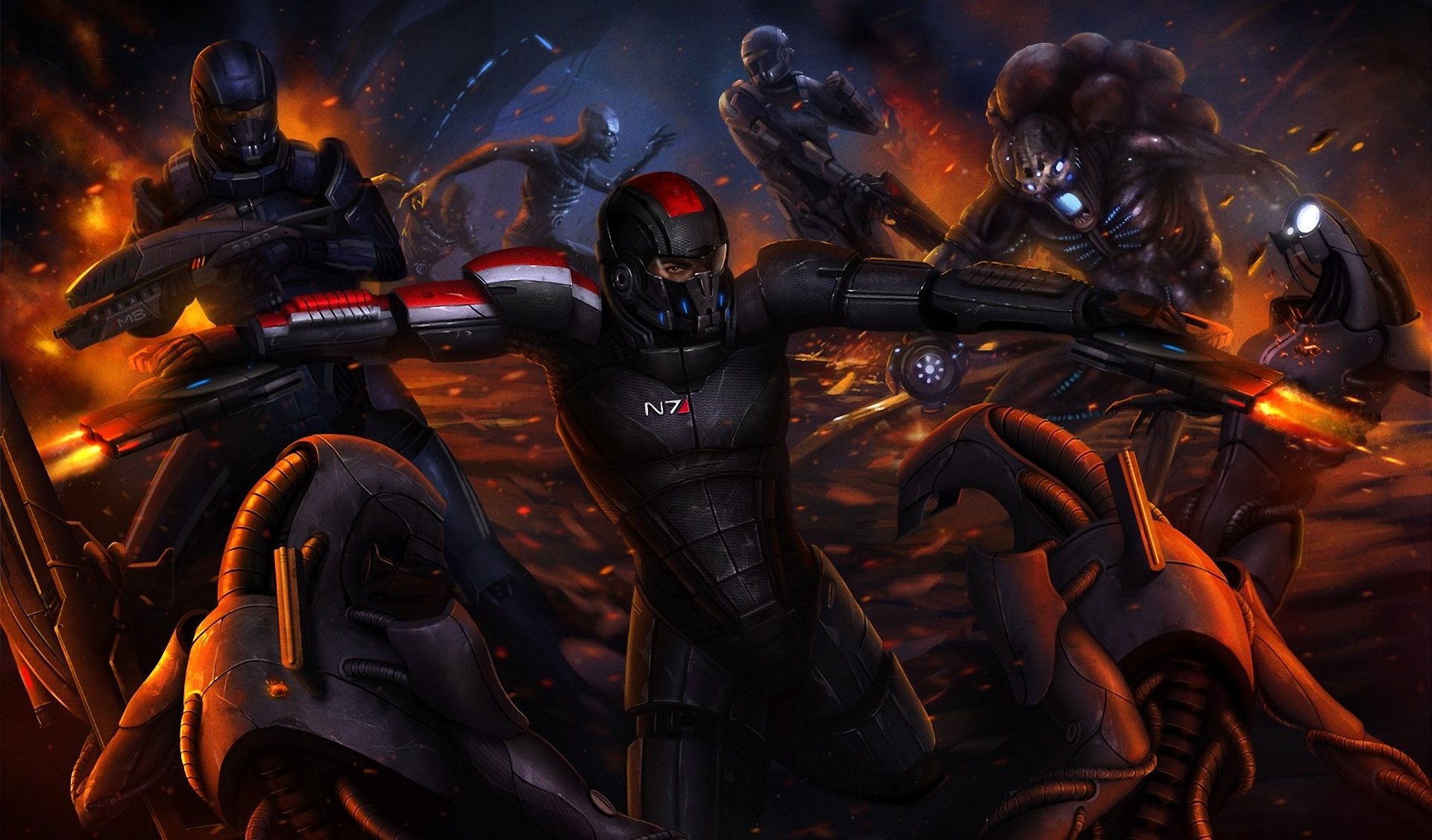 mass effect 3 arte capitano shepard mietitori robot battaglia