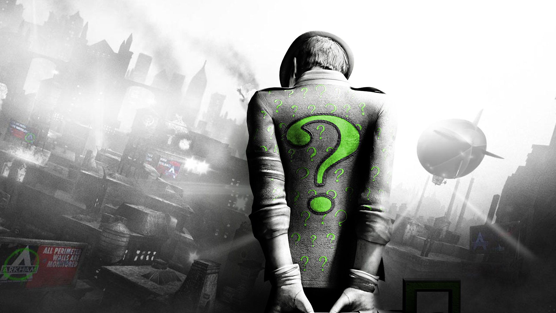 batman arkham city riddler mysteriöser grün fragezeichen