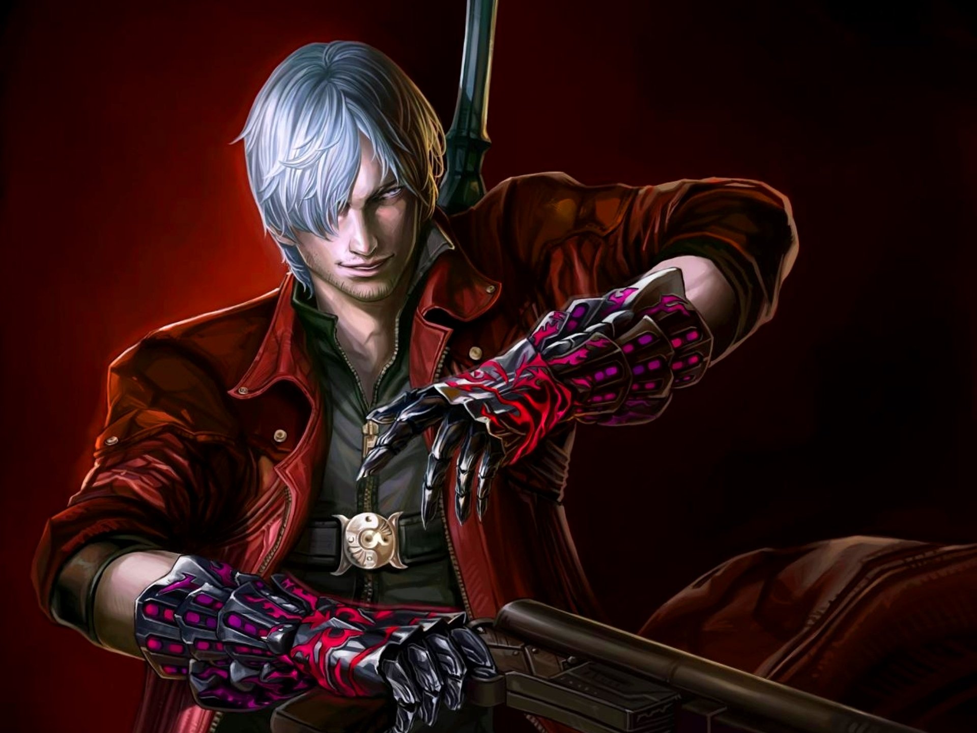 devil may cry 4 dmc dwd art jeux de papier peint fanart dante rébellion épée arme ébène et ivoire gilgamesh look cape rouge pistolets