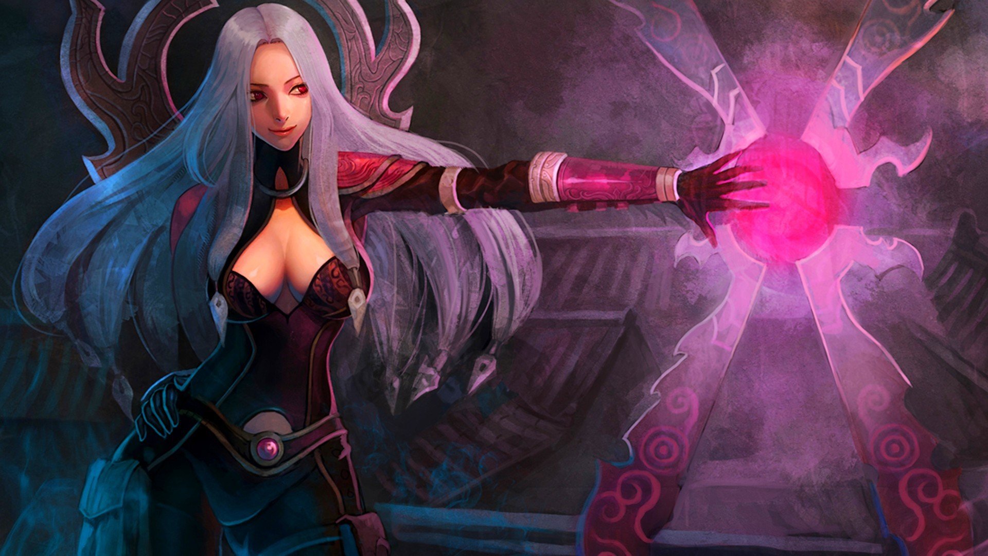 irelia league of legends dziewczyna ręka magia sztuka czerwone oczy