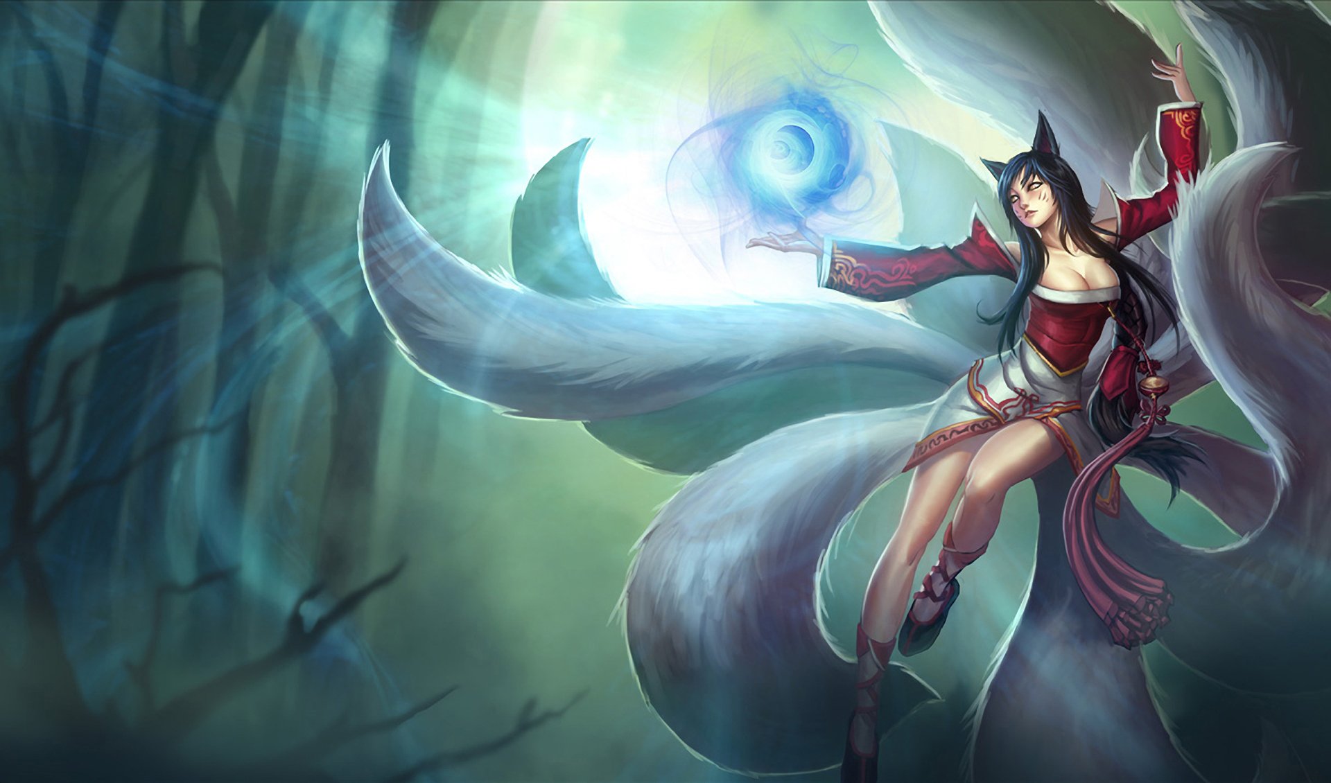 liga de leyendas lol ahri chica colas orejas magia bosque