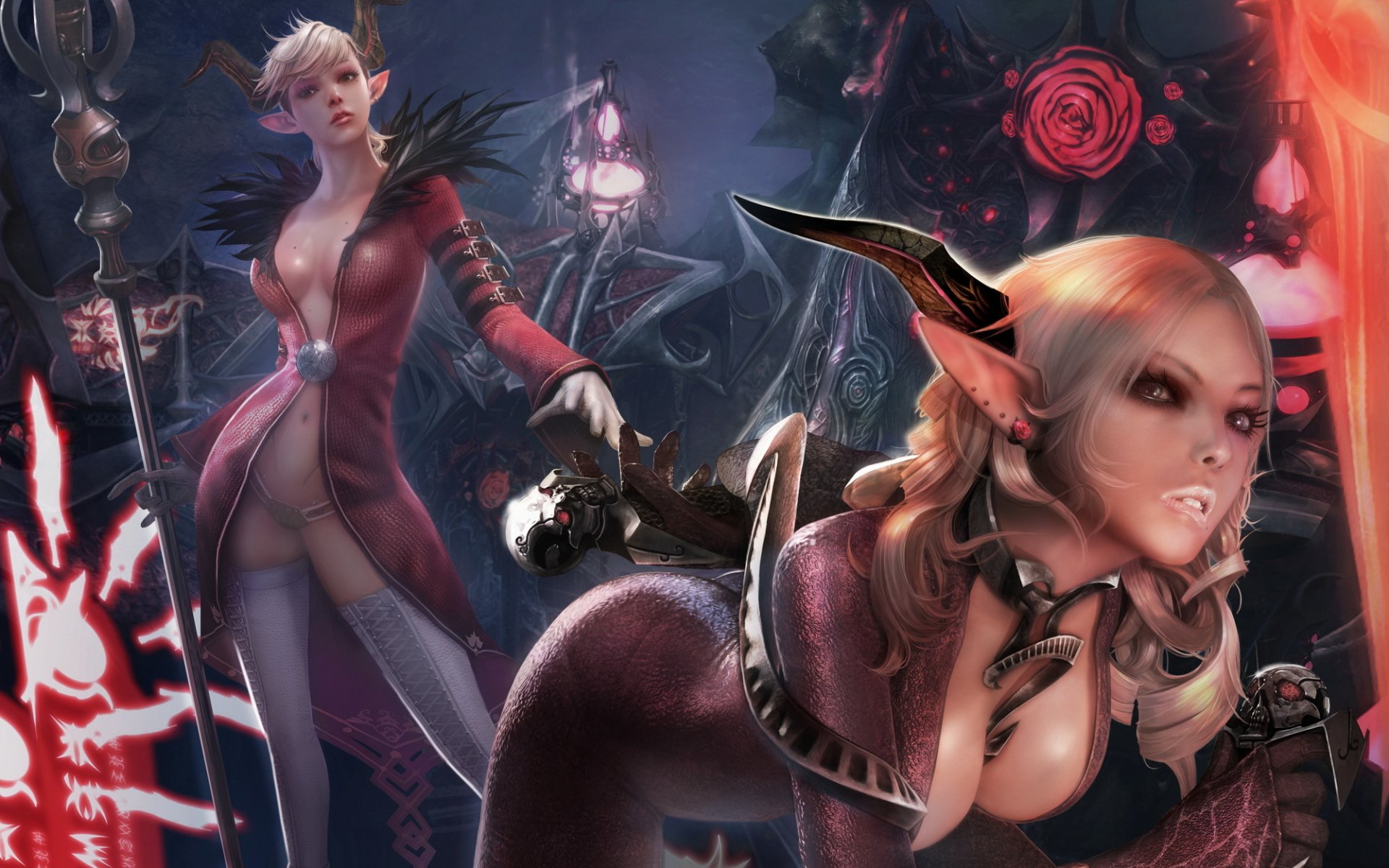 tera online castanic demoni magia bastone teschi ragazze corna orecchie a punta fiori lattice