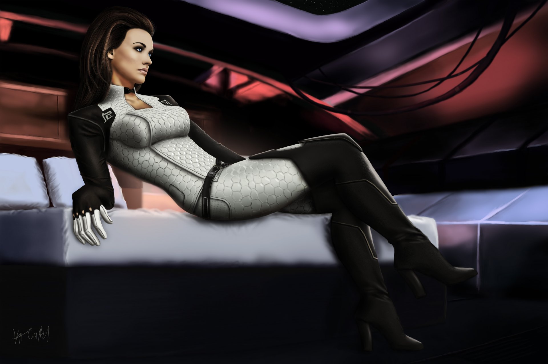 art mass effect miranda lawson miranda cabin bed cerberus girl