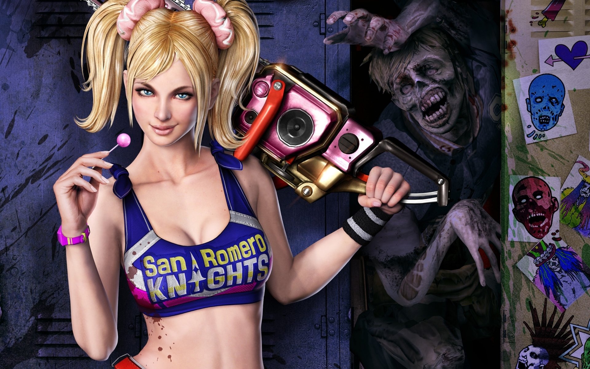 lollipop chainsaw girl zombie chainsaw locker lollipop blood picture