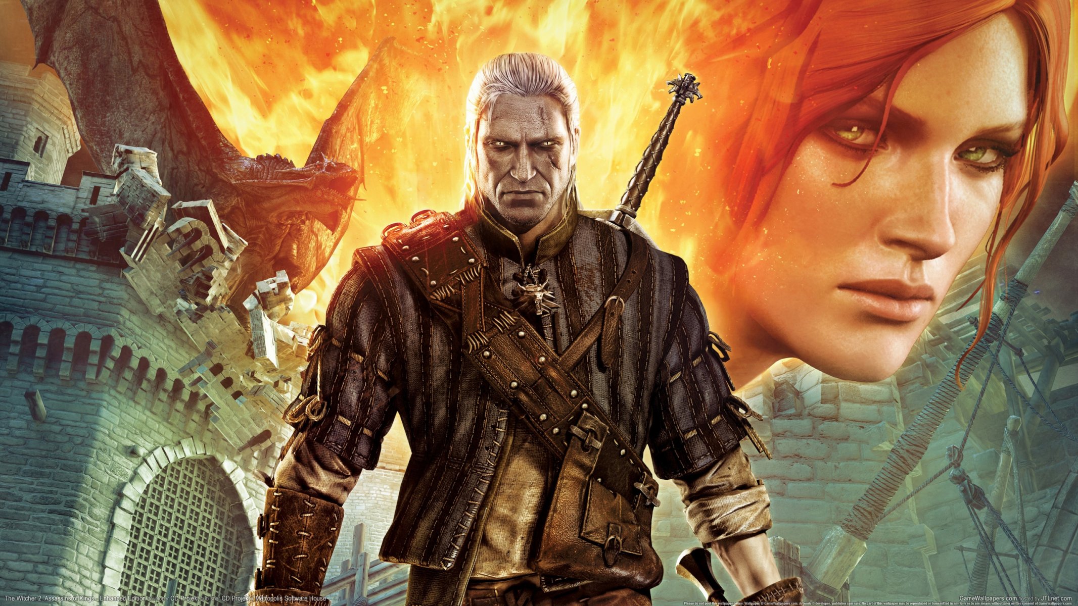 the witcher 2: les assassins des rois édition augmentée xbox 360 the witcher 2: les assassins des rois the witcher geralt de rivia triss merigold dragon feu épée château cicatrice regard médaillon