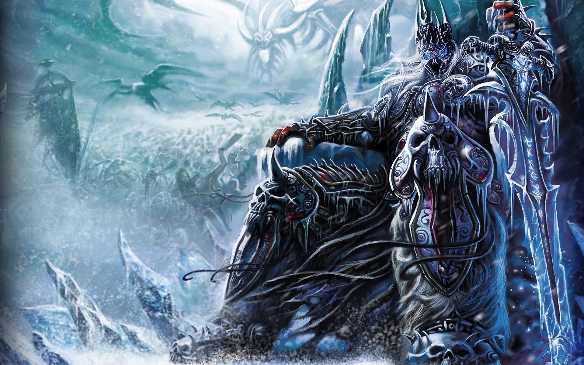 wow mundo de warcraft arthas guerrero nieve ejército armas espada trono hielo