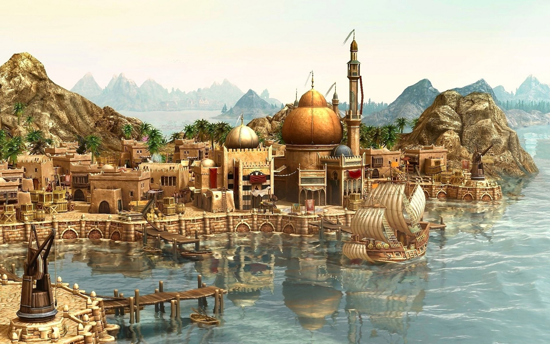 anno 1404 jeux de fond d écran ville navire arrivée rendu port voyage