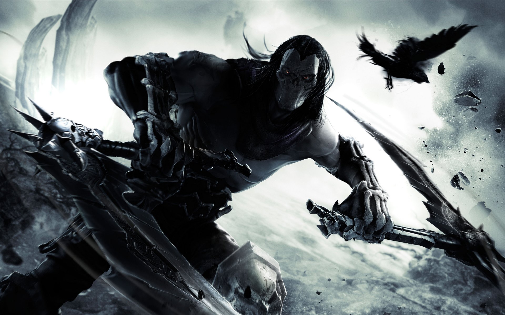 darksiders ii darksiders 2 jeździec jeździec apokalipsy kości maska warkocze śmierć kruk cios zamach pył thq