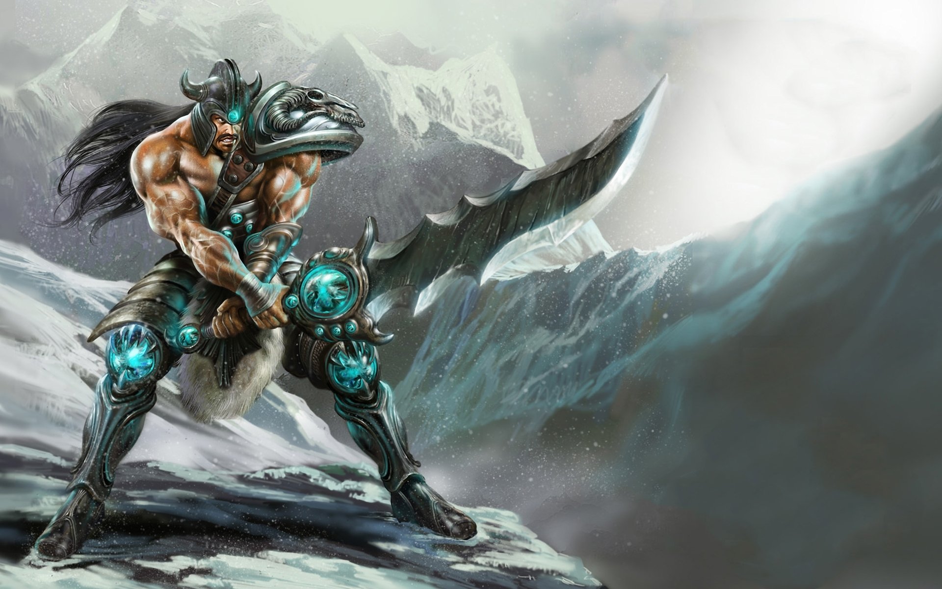 league of legends tryndamere montagna uomo spada arma guerriero neve armatura