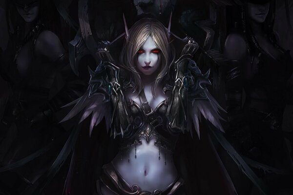 Sylvanas Art Elf mit roten Augen und Federn