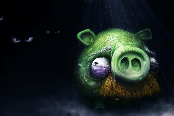 A lonely scared pig in the dark