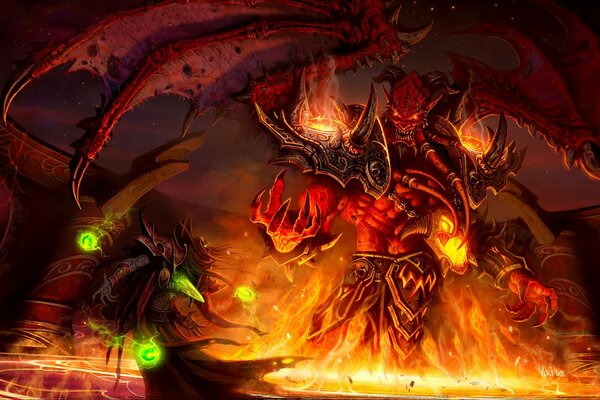 Monster on fire from the world of Warcraft
