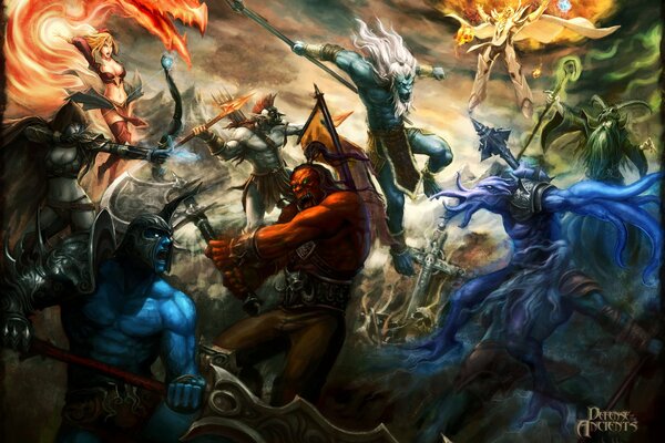 Dota characters. The battle is in full swing