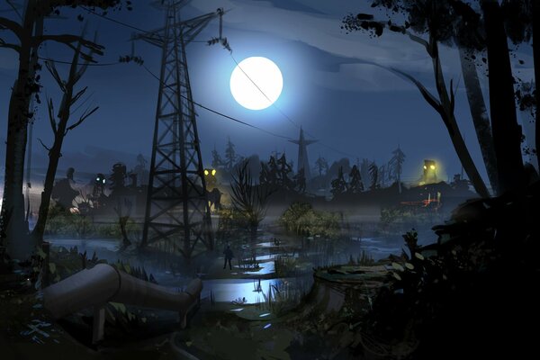 Full moon over the Ukrainian swamp