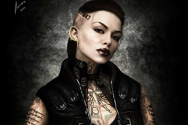 Arte ragazza con tatuaggi Mass Effect